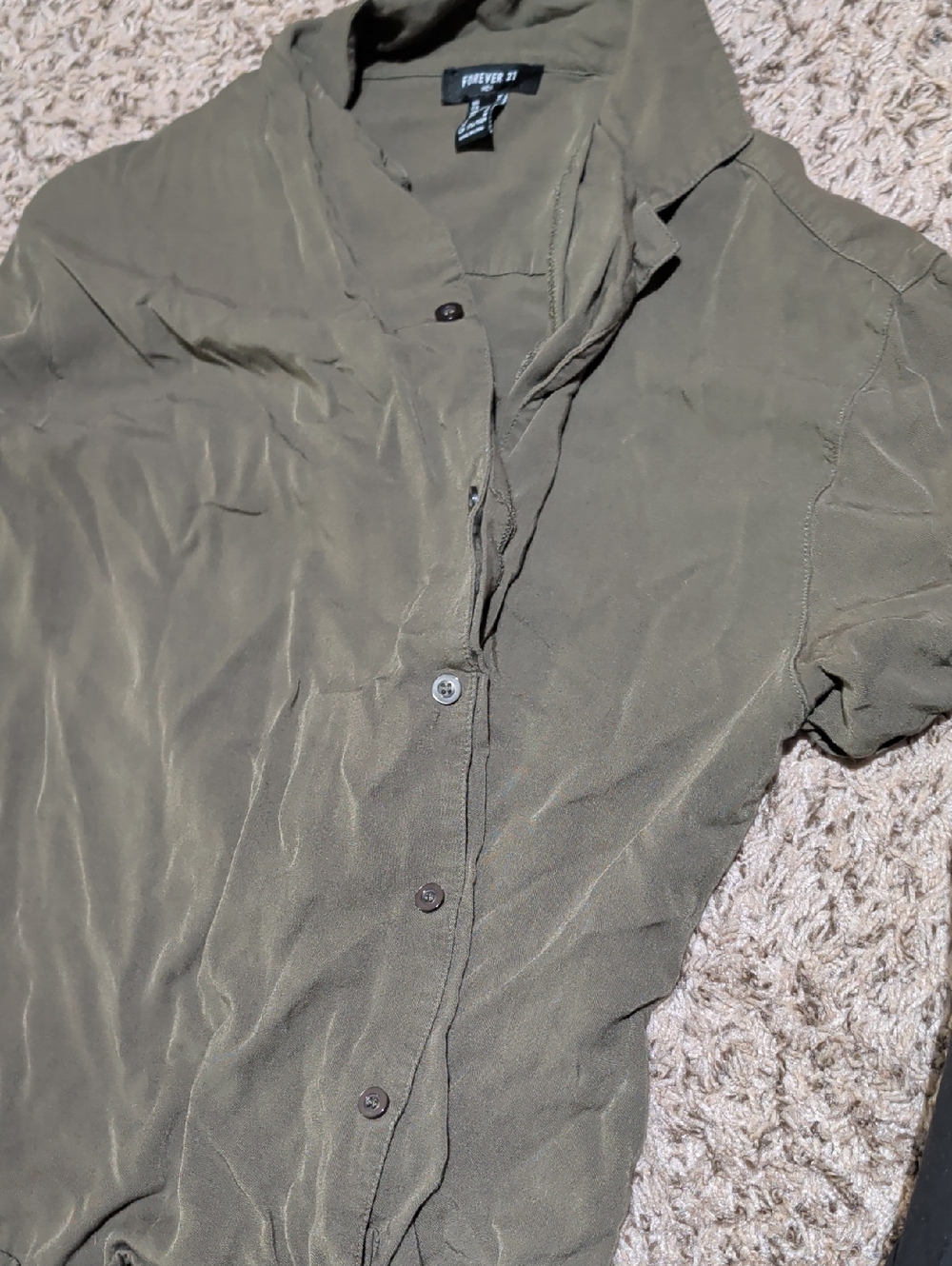 Forever 21 Olive Green Short Sleeve Button-Down Shirt